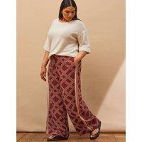 Live Unlimited London Printed Elasticated Waist Wide Leg Trousers Brown