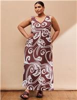 Live Unlimited London Paisley V-Neck Maxi Swing Dress Brown