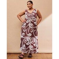 Live Unlimited London Paisley V-Neck Maxi Swing Dress Brown