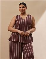 Live Unlimited London Striped V-Neck Vest Brown Mix