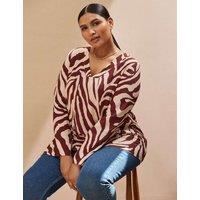 Live Unlimited London Animal Print V-Neck Split Sleeve Blouse Cream Mix