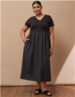 Live Unlimited London Cotton Blend V-Neck Midaxi T-Shirt Dress Black