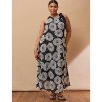 Live Unlimited London Floral Halter Neck Maxi Waisted Dress Black
