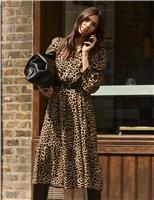 Animal Print High Neck Midi Tiered Dress