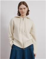 Textured Zip Up Knitted Hoodie with Wool