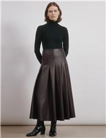 Leather Look Pleated Midi Skirt