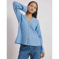 Cable Knit Peplum Cardigan with Wool