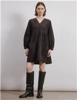 Pure Cotton Cord V-Neck Mini Smock Dress