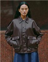 Faux Leather Relaxed Bomber Jacket