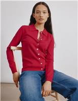 Cotton Blend Button Through Cardigan with Wool