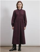 Pure Cotton Cord Button Placket Midi Dress
