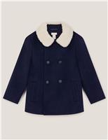 Borg Collar Double Breasted Peacoat (2-13 Yrs)
