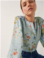 Floral Crew Neck Button Through Blouse