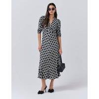 Ghost Crepe Floral V-Neck Midi Tea Dress Black Mix