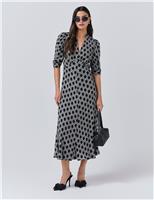 Crepe Floral V-Neck Midi Tea Dress