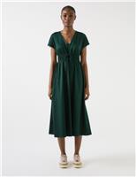 Pure Cotton Tie Detail Midi Skater Dress