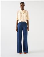 Chiffon Collared Tie Neck Ruffle Blouse