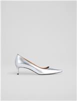 Metallic Leather Kitten Heel Court Shoes