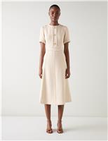 Tweed Checked Midi Skater Dress With Cotton