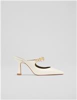 Patent Flower Trim Pointed Mule Court Shoes