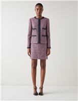 Tweed Contrast Trim Collarless Jacket