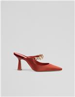 Satin Flower Trim Mule Court Shoes