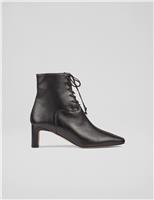 Leather Lace-Up Block Heel Ankle Boots