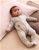 JoJo Maman Bb Pure Cotton Embroidered Bear Sleepsuit (0-18 Mths) Tan