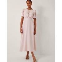 Monsoon Beaded Bow Detail Puff Sleeve Midi Dress Blush