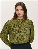 Crepe Leopard Print High Neck Blouse