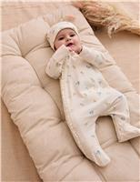 2pc Pure Cotton Floral Sleepsuit & Hat Set (0-18 Mths)