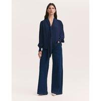 Finery London Georgette Tie Neck Blouse Navy