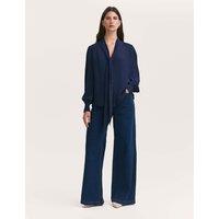 Finery London Georgette Tie Neck Blouse Navy