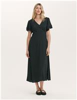 Polka Dot V-Neck Angel Sleeve Midi Tea Dress