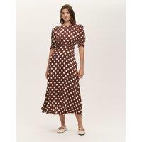 Finery London Polka Dot Midi Tea Dress Brown Mix