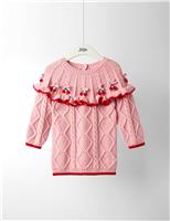 Embroidered Cherry Knitted Dress with Wool (12 Mths - 7 Yrs)