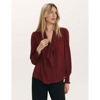 Finery London Georgette Tie Neck Blouse Burgundy