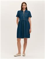 Finery London Denim Collared Knee Length Dress Mid Blue