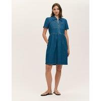 Finery London Denim Collared Knee Length Dress Mid Blue