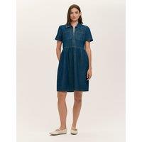 Finery London Denim Collared Knee Length Dress Indigo