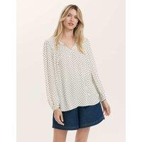 Finery London Crepe Polka Dot Tie Neck Blouse Ivory Mix