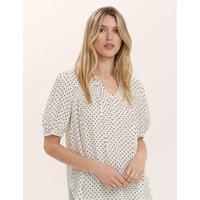 Finery London Polka Dot Puff Sleeve Tie Neck Blouse Ivory Mix