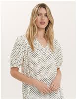 Finery London Polka Dot Puff Sleeve Tie Neck Blouse Ivory Mix
