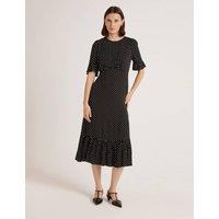 Finery London Polka Dot Round Neck Midi Tea Dress Black Mix