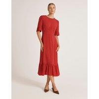 Finery London Polka Dot Round Neck Midi Tea Dress Red Mix