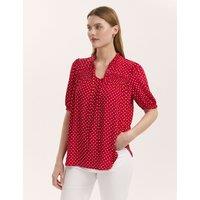 Finery London Polka Dot Puff Sleeve Tie Neck Blouse Red Mix