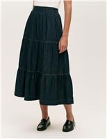 Denim Midi Tiered Skirt