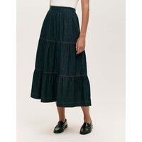 Finery London Denim Midi Tiered Skirt Indigo