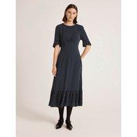 Finery London Polka Dot Round Neck Midi Tea Dress Navy Mix
