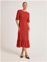 Polka Dot Round Neck Midi Tea Dress